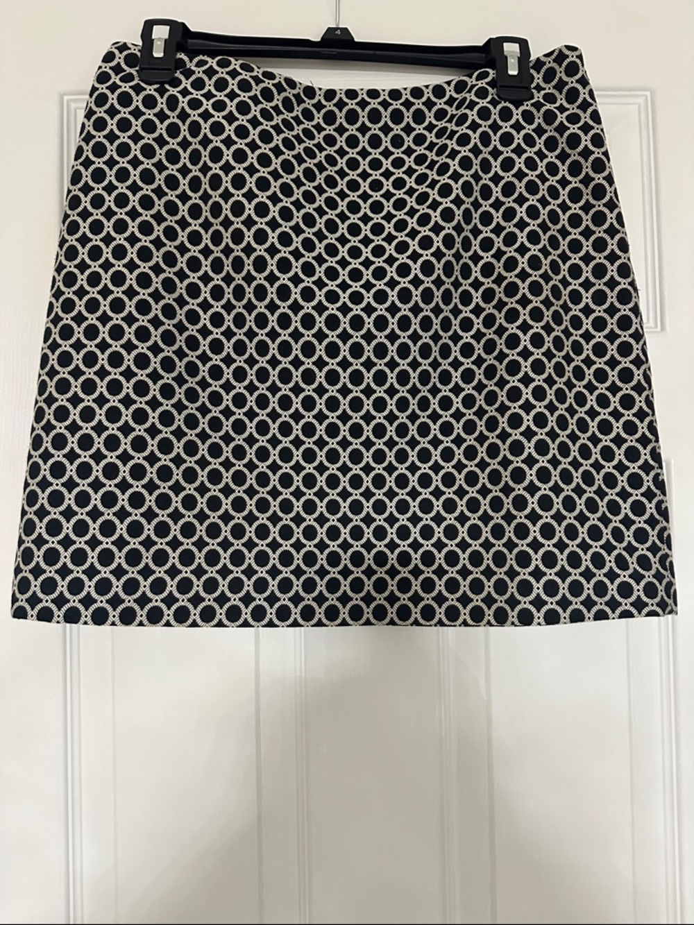 INC International Concepts Navy A-Line Skirt with White Circle Geometric Print